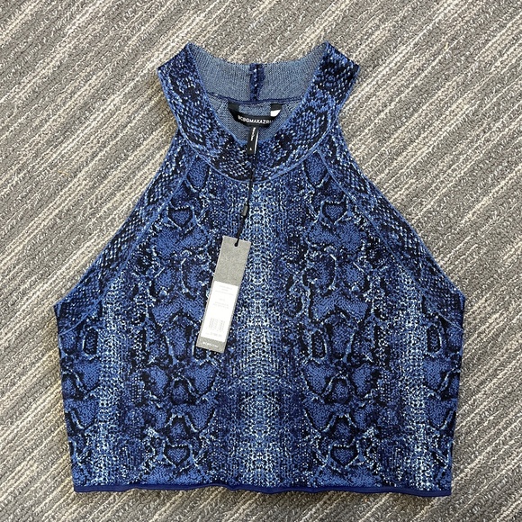 BCBG MaxAzria Y2K Aesthetic Blue Snakeskin Halter Tank - Picture 1 of 5